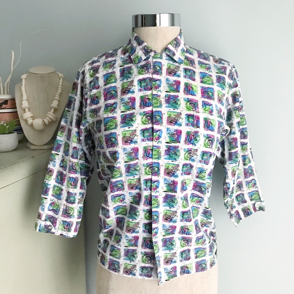 1950s VINTAGE Kitschy Beach Print Short Sleeve Top - Picture 6 of 8